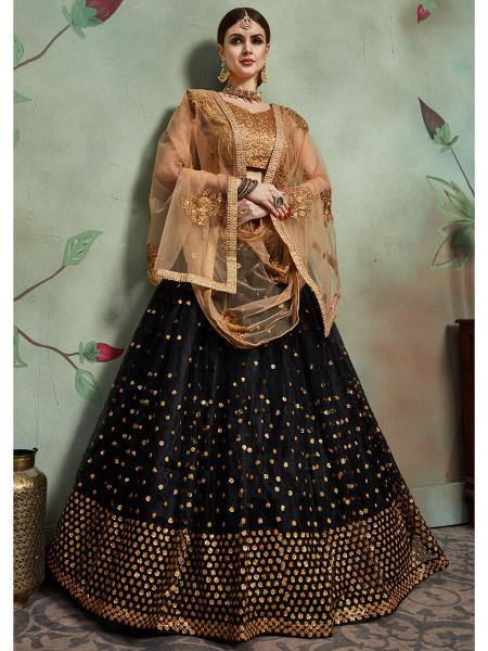 Myra Black Soft Net Heavy Embroidered Lehenga - Distacart