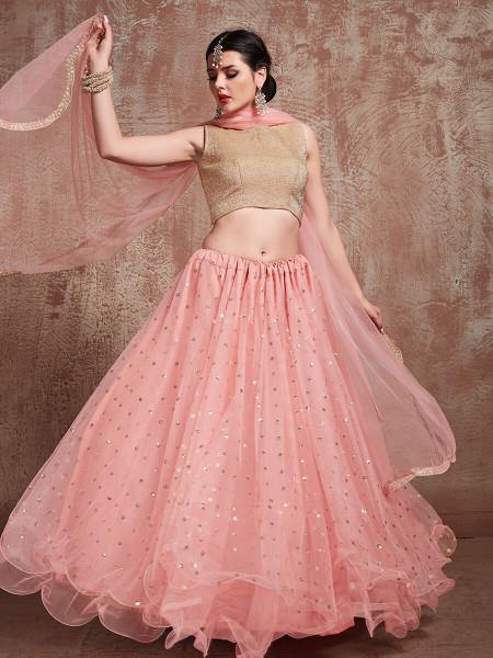 Myra Baby Pink Soft Net Heavy Embroidered Lehenga - Distacart