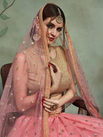 Thumbnail for Myra Baby Pink Soft Net Heavy Embroidered Lehenga - Distacart