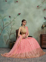 Thumbnail for Myra Baby Pink Soft Net Heavy Embroidered Lehenga - Distacart