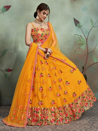 Thumbnail for Myra Musturd Soft Net Heavy Embroidered Lehenga - Distacart