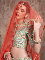 Thumbnail for Myra Blue Soft Net Heavy Embroidered Lehenga - Distacart
