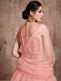 Thumbnail for Myra Peach Soft Net Heavy Embroidered Lehenga - Distacart