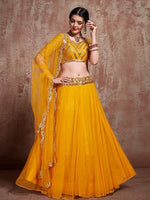 Thumbnail for Myra Musturd Soft Net Heavy Embroidered Lehenga - Distacart