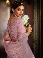 Thumbnail for Myra Pink Soft Net Heavy Embroidered Lehenga - Distacart