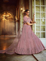 Thumbnail for Myra Pink Soft Net Heavy Embroidered Lehenga - Distacart