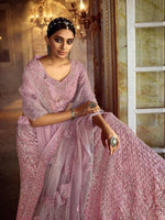 Thumbnail for Myra Pink Soft Net Heavy Embroidered Lehenga - Distacart