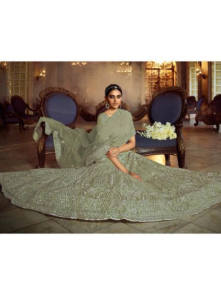 Myra Green Soft Net Heavy Embroidered Lehenga - Distacart