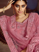 Thumbnail for Myra Pink Soft Net Heavy Embroidered Lehenga - Distacart