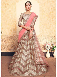 Thumbnail for Myra Tortilla Brown Satin Embroidered Lehenga - Distacart