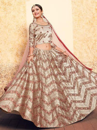 Thumbnail for Myra Tortilla Brown Satin Embroidered Lehenga - Distacart