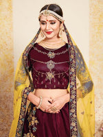 Thumbnail for Myra Maroon Satin Embroidered Lehenga - Distacart