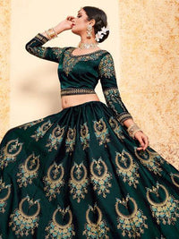 Thumbnail for Myra Dark Green Satin Embroidered Lehenga - Distacart