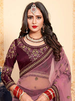 Thumbnail for Myra Brown Satin Embroidered Lehenga - Distacart