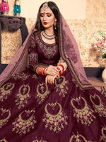 Thumbnail for Myra Brown Satin Embroidered Lehenga - Distacart