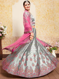 Thumbnail for Myra Grey Satin Embroidered Lehenga - Distacart
