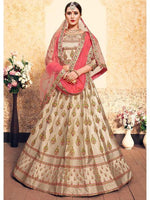 Thumbnail for Myra Tortila Brown Satin Embroidered Lehenga - Distacart