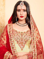 Thumbnail for Myra Beige Satin Embroidered Lehenga - Distacart