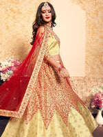 Thumbnail for Myra Beige Satin Embroidered Lehenga - Distacart
