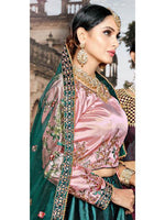 Thumbnail for Myra Green Satin Embroidered Lehenga - Distacart