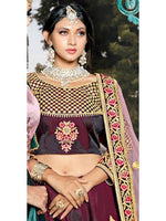 Thumbnail for Myra Wine Taffeta Embroidered Lehenga - Distacart