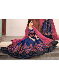 Thumbnail for Myra Navy Blue Satin Embroidered Lehenga - Distacart