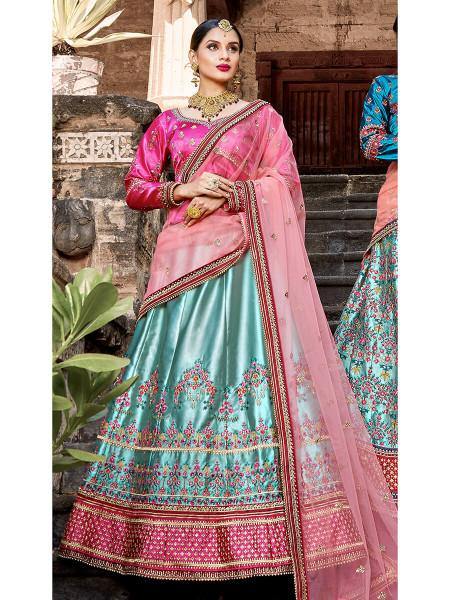 Myra Skyblue Embroidered Lehenga - Distacart