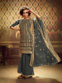 Thumbnail for Myra Grey Soft Net Gharara Suit - Distacart