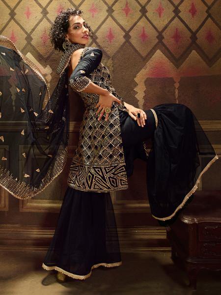 Myra Black Soft Net Gharara Suit - Distacart
