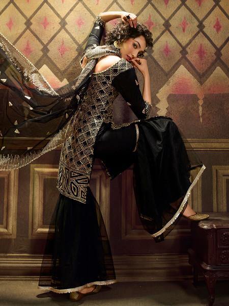 Myra Black Soft Net Gharara Suit - Distacart