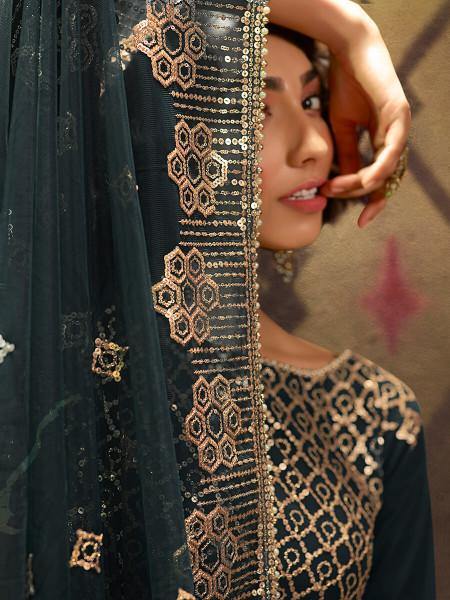 Myra Rama Green Soft Net Gharara Suit - Distacart