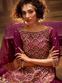 Thumbnail for Myra Wine Soft Net Gharara Suit - Distacart