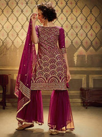 Thumbnail for Myra Wine Soft Net Gharara Suit - Distacart