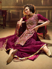 Thumbnail for Myra Wine Soft Net Gharara Suit - Distacart