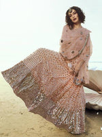 Thumbnail for Myra Peach Embroidered Net Lehenga - Distacart