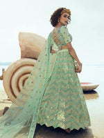 Thumbnail for Myra Green Embroidered Net Lehenga - Distacart