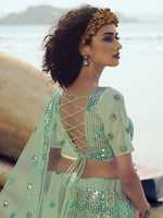 Thumbnail for Myra Green Embroidered Net Lehenga - Distacart