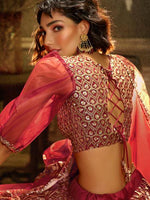 Thumbnail for Myra Maroon Embroidered Net Lehenga - Distacart