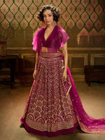 Thumbnail for Myra Wine Embroidered Net Lehenga - Distacart