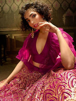 Thumbnail for Myra Wine Embroidered Net Lehenga - Distacart