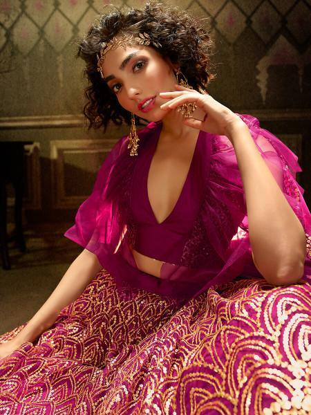 Myra Wine Embroidered Net Lehenga - Distacart