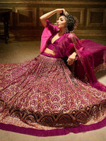 Thumbnail for Myra Wine Embroidered Net Lehenga - Distacart