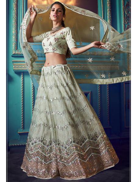 Myra Green Heavy Embroidered Net Lehenga - Distacart