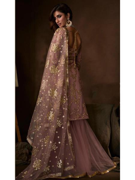 Myra Purple Soft Net Gharara Suit - Distacart