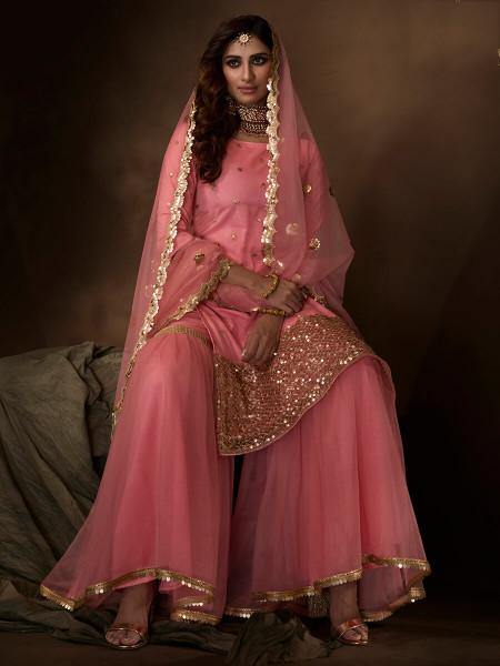 Myra Pink Soft Net Gharara Suit - Distacart