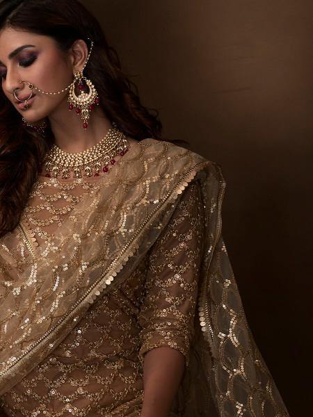 Myra Beige Soft Net Gharara Suit - Distacart
