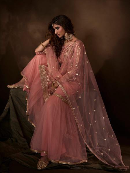 Myra Pink Soft Net Gharara Suit - Distacart