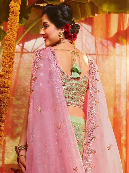 Myra Green and Pure Organza Embroidered Lehenga - Distacart