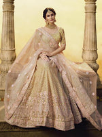 Thumbnail for Myra Golden Heavy Embroidered Georgette Lehenga - Distacart