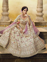 Thumbnail for Myra Off White Heavy Embroidered Georgette Lehenga - Distacart